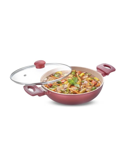 Prestige Maroon Omega Die Cast Aluminium Kadai with Lid (24 cm)