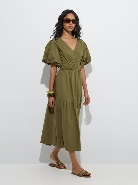 Westside Very Womens Summer Dresses LOV By Westside Olive Solid