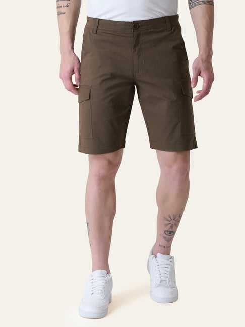 Perch Brown Cotton Regular Fit Cargo Shorts-picture-30