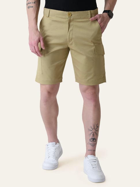 Perch Brown Cotton Regular Fit Cargo Shorts-picture-29