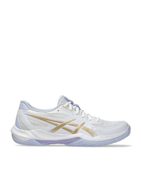 Asics Women's GEL-ROCKET 12 White & Champagne Indoor Court Shoes-picture-26