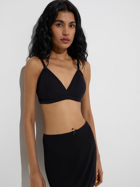 Superstar by Westside Black Waffle-Textured Padded Cotton-Blend Bra-picture-39