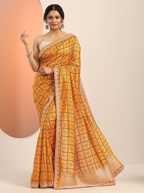 Libas Mustard Printed Saree With Unstitched Blouse-picture-17