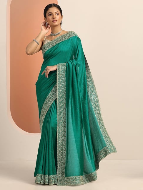 Libas Green Embellished Saree With Unstitched Blouse-picture-35