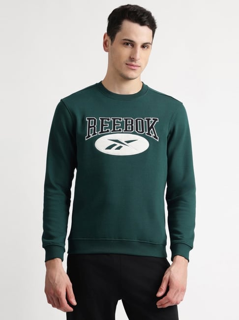 Reebok Green Cotton Regular Fit Printed Sweatshirt-image-41