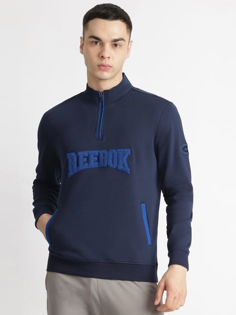 Reebok Navy Cotton Regular Fit Printed Sweatshirt