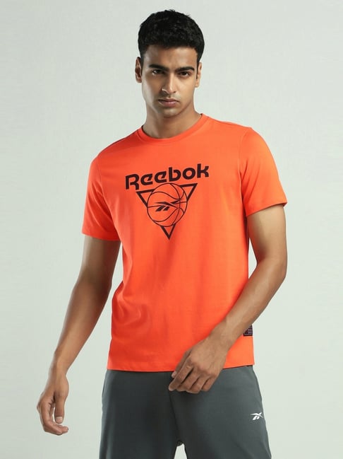 Reebok Orange Cotton Regular Fit Printed Sports T-Shirt-picture-44