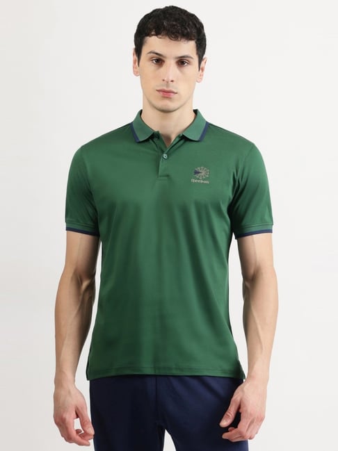 Reebok Green Cotton Regular Fit Sports Polo
