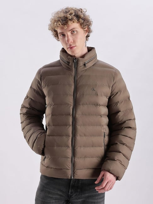 CALVIN KLEIN Olive Quilted Regular Fit Polyamide Jacket
