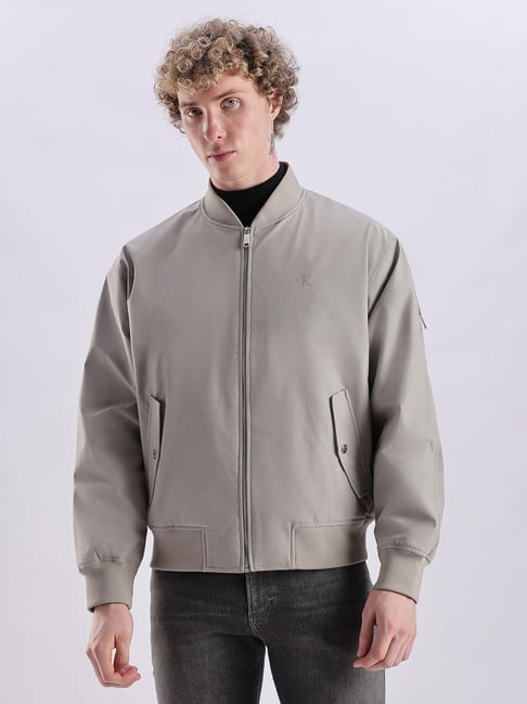 CALVIN KLEIN Grey Solid Relaxed Fit Polyester Jacket