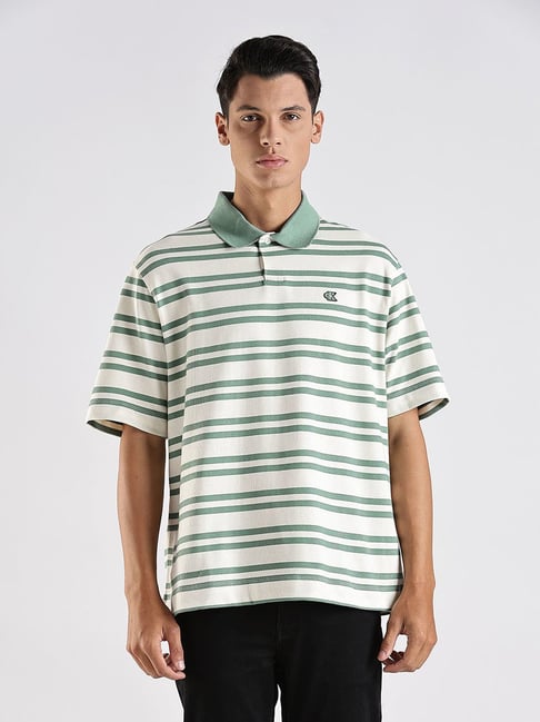 CALVIN KLEIN White Striped Relaxed Fit Cotton Polo T-Shirt-picture-41