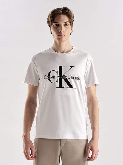 CALVIN KLEIN White Logo Regular Fit Cotton T-Shirt-picture-20