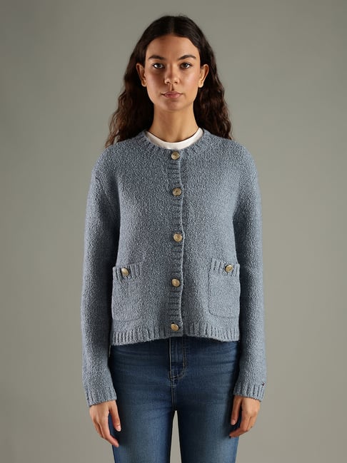 TOMMY HILFIGER Flint Blue Regular Fit Cotton Round Neck Cardigan-picture-26