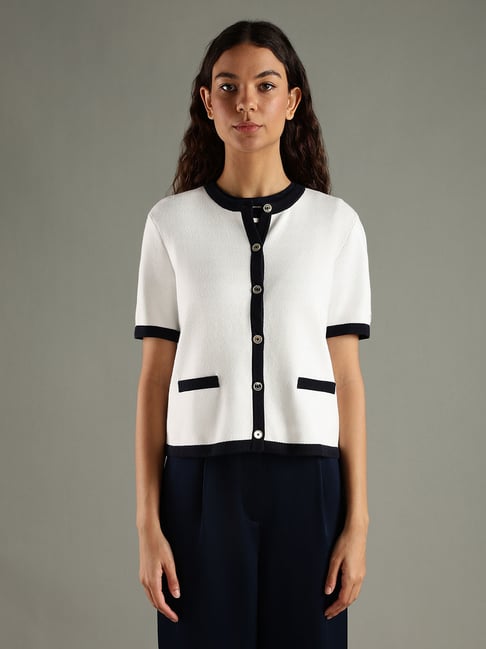 TOMMY HILFIGER Ecru Regular Fit Cotton Round Neck Cardigan-picture-29