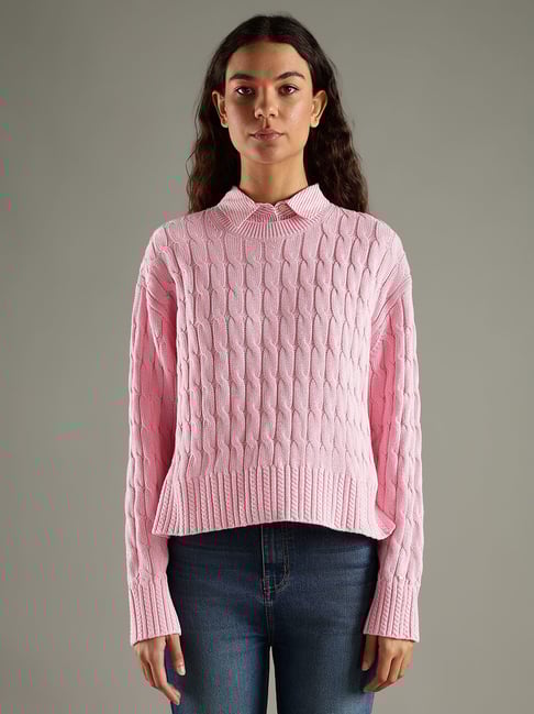 TOMMY HILFIGER Classic Pink Regular Fit Cotton Crew Neck Sweater-picture-36