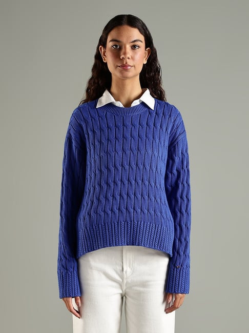 TOMMY HILFIGER Noble Blue Regular Fit Cotton Crew Neck Sweater-picture-11