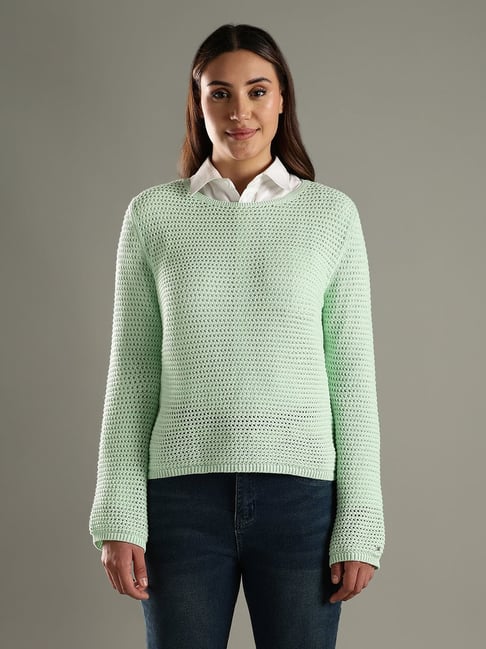 TOMMY HILFIGER Opal Green Regular Fit Cotton Round Neck Sweater-picture-28