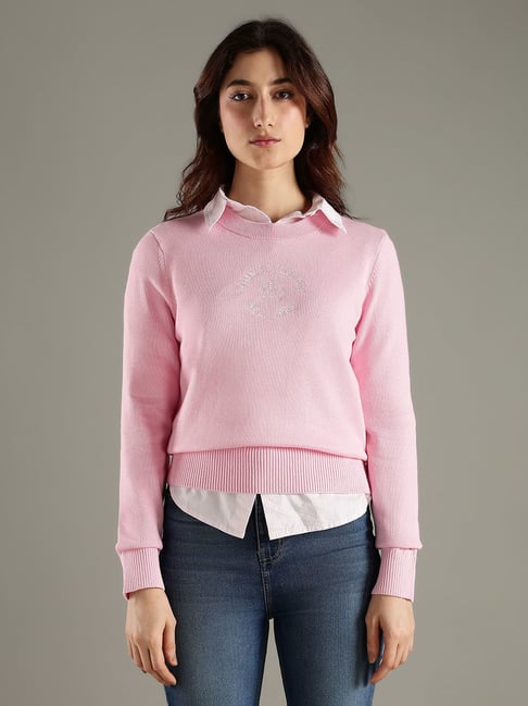 TOMMY HILFIGER Classic Pink Regular Fit Cotton Crew Neck Sweater-picture-34