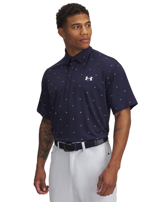 UNDER ARMOUR Blue Regular Fit Printed Polo T-Shirt