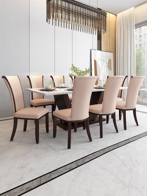Durian Rowena Beige Marble 8 Seater Dining Set