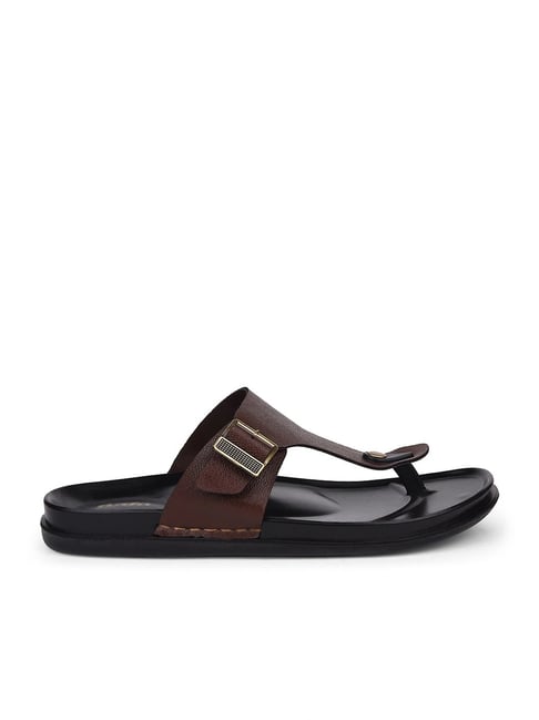 Bata Men's Brown T-Strap Sandals