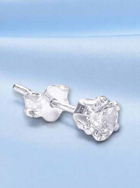 Taraash 925 Sterling Silver Silver CZ Single Stud Earring for Men