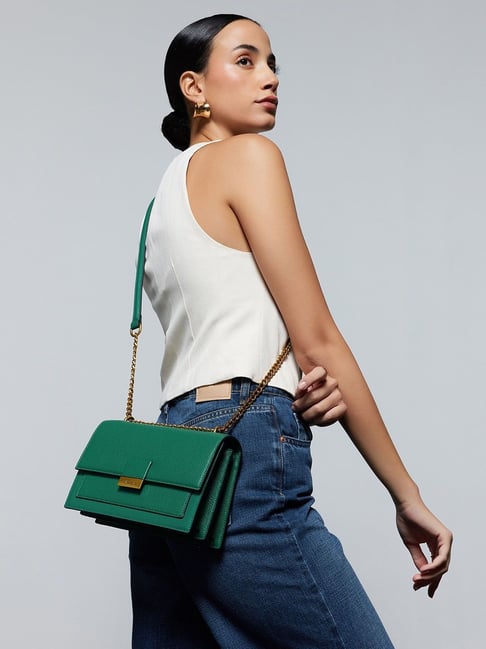 Miraggio Emma Green Textured Small Leather Cross Body Bag
