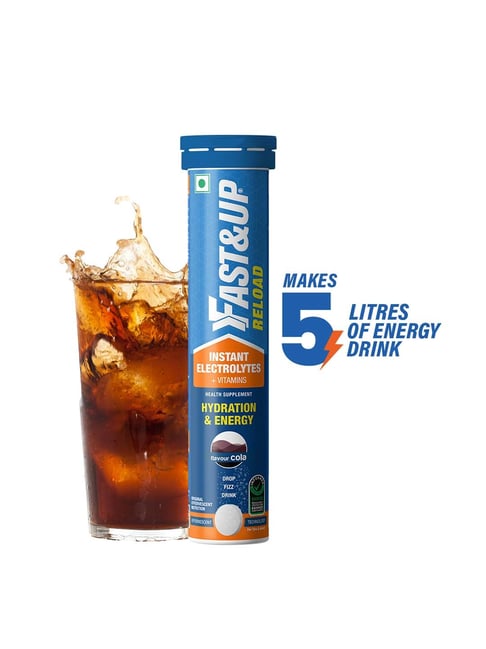 Fast&Up Cola Flavor Reload Low Sugar Drink for Instant Hydration - 20 Tablets