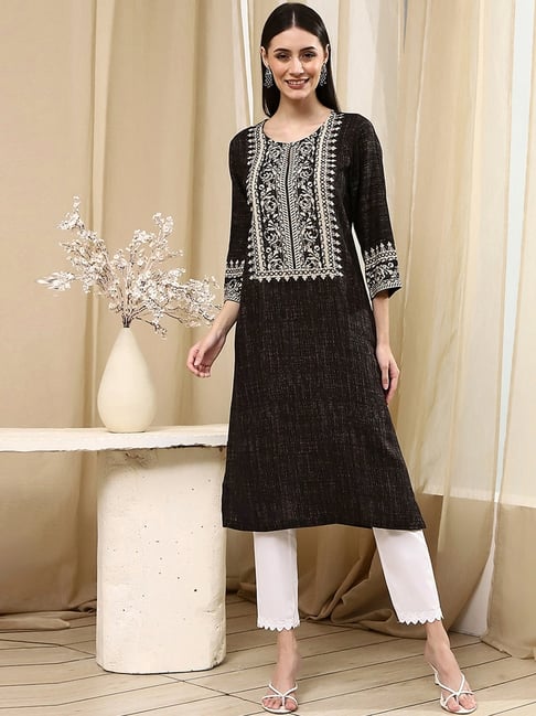 Biba Black Straight Fit Printed Kurta-picture-19