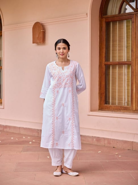 House Of Chikankari White Cotton Chikankari Kurti-picture-28