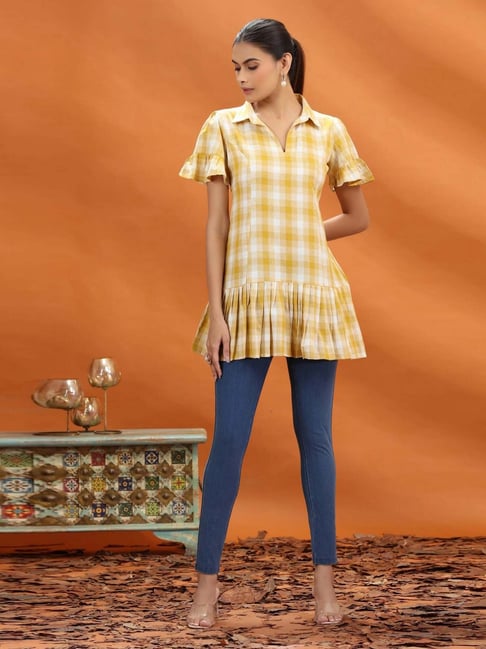 Cotton Culture Multi Cotton Checked Short Sleeves Kurti-picture-43