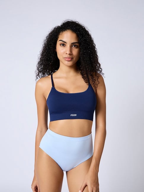 Feier Blue Nylon Solid Bra