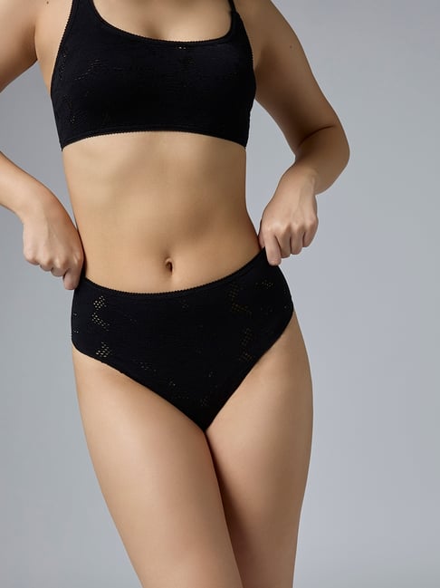 Feier Black Nylon Solid Bikini Panties
