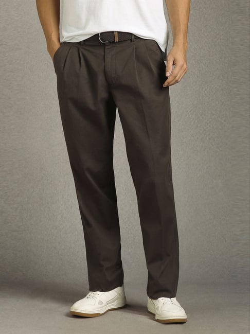 Louis Philippe Brown Cotton Regular Fit Trousers-picture-14