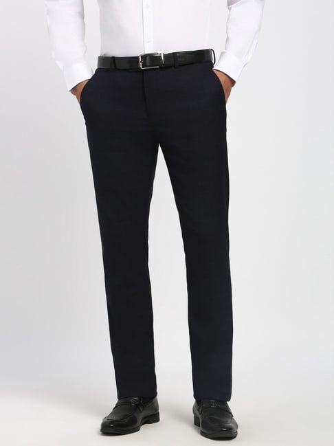 Peter England Black Slim Fit Checks Trousers-picture-39