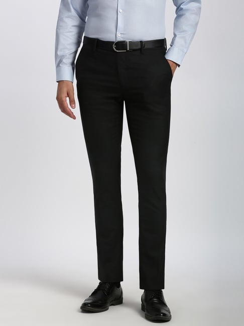 Peter England Black Slim Fit Checks Trousers-picture-41