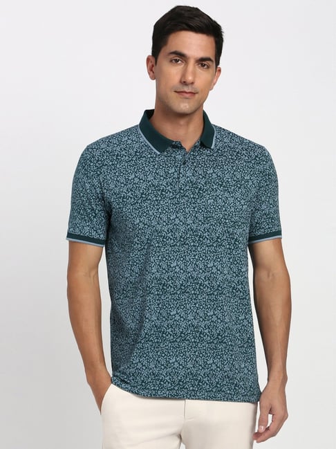 Peter England Green Cotton Regular Fit Printed Polo T-Shirt-picture-15