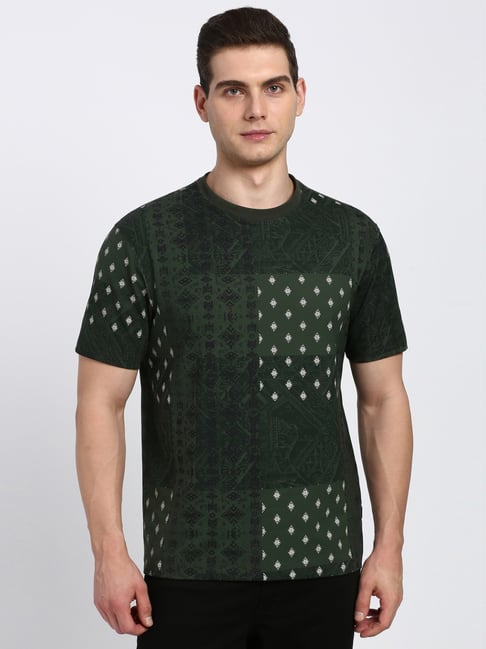 Peter England Green Cotton Regular Fit Printed T-Shirt-picture-28