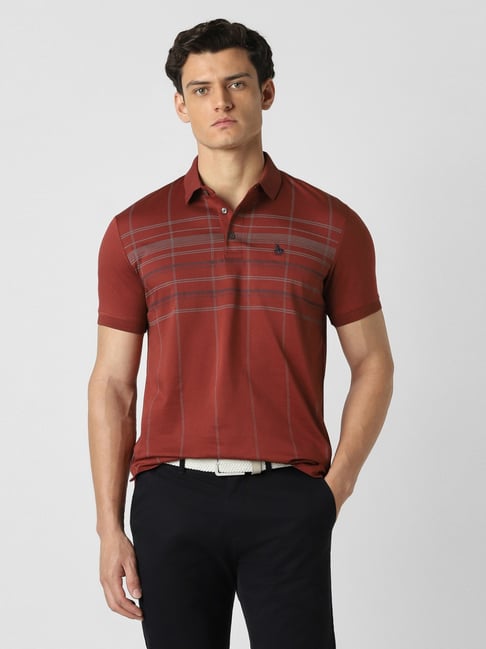 Van Heusen Maroon Cotton Regular Fit Checks Polo T-Shirt-picture-18