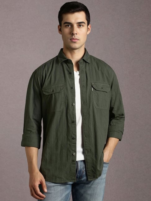 Louis Philippe Green Cotton Slim Fit Texture Shirt-picture-32