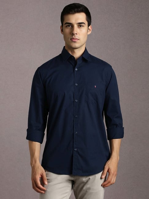 Louis Philippe Navy Cotton Slim Fit Shirt-picture-18