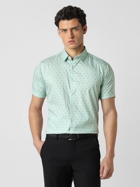 Van Heusen Green Cotton Slim Fit Printed Shirt-picture-32