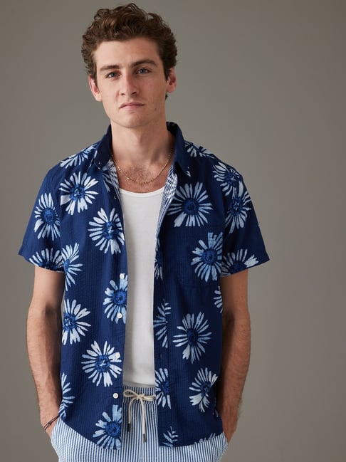 American Eagle Navy Cotton Regular Fit Floral Print Shirt-picture-47