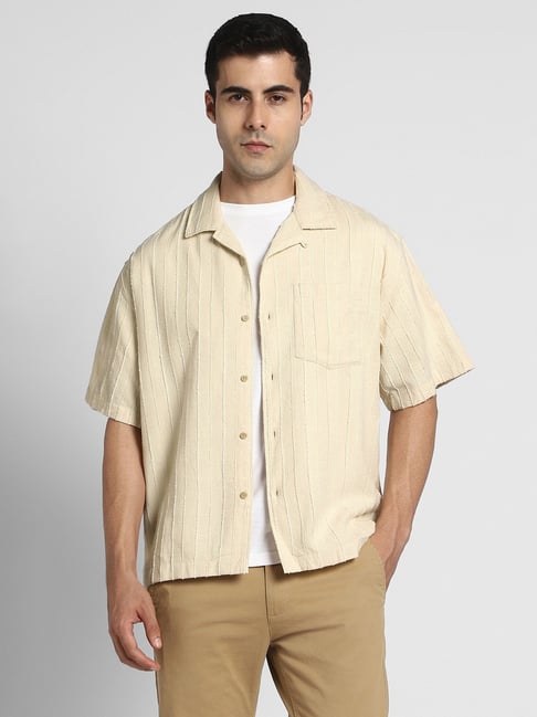 American Eagle Beige Cotton Regular Fit Striped Shirt-picture-11