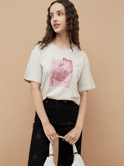 fame forever by lifestyle Fame Forever Beige Cotton Regular Fit Printed T-Shirt-picture-13