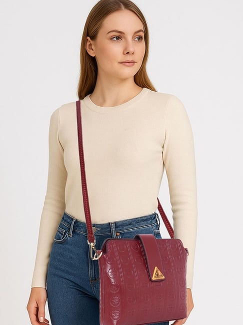 Esbeda Maroon Textured Medium Cross Body Bag-picture-23