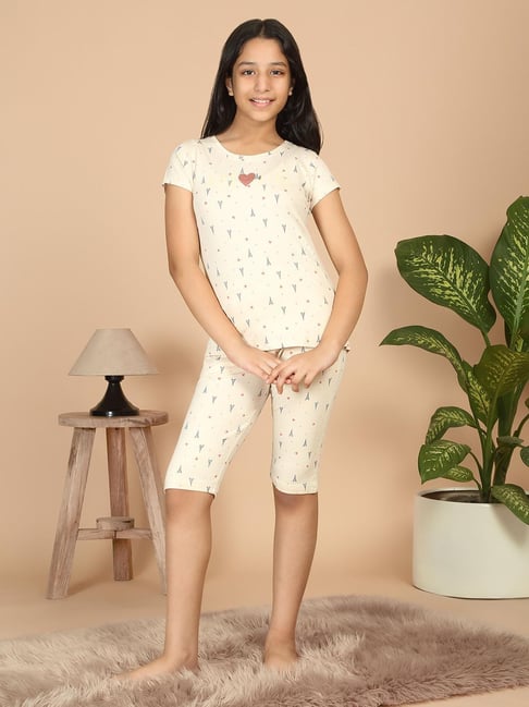 Sweet Dreams Girls Butter Printed Regular Fit Capri Set
