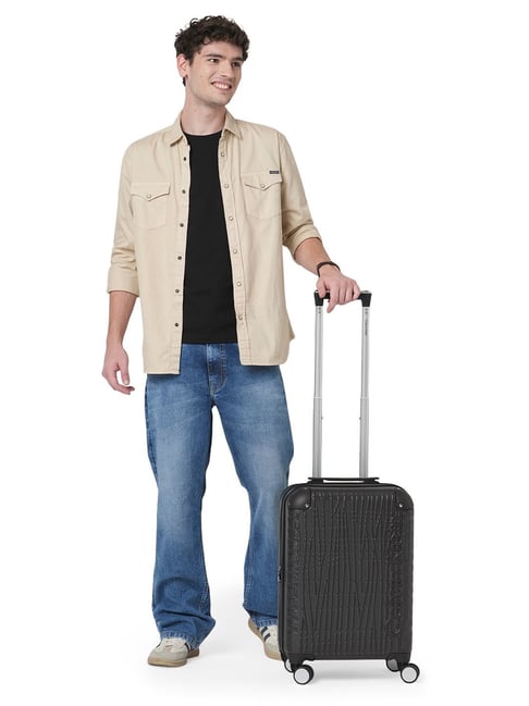 CALVIN KLEIN HYPER LUXE Black Textured Small Hard Sided Cabin Trolley