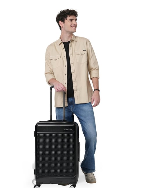 CALVIN KLEIN IN STEREO Black Textured Medium Hard Sided Checked Luggage-picture-19