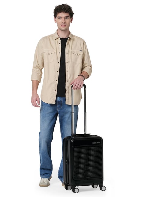 CALVIN KLEIN IN STEREO Black Textured Small Hard Sided Cabin Trolley